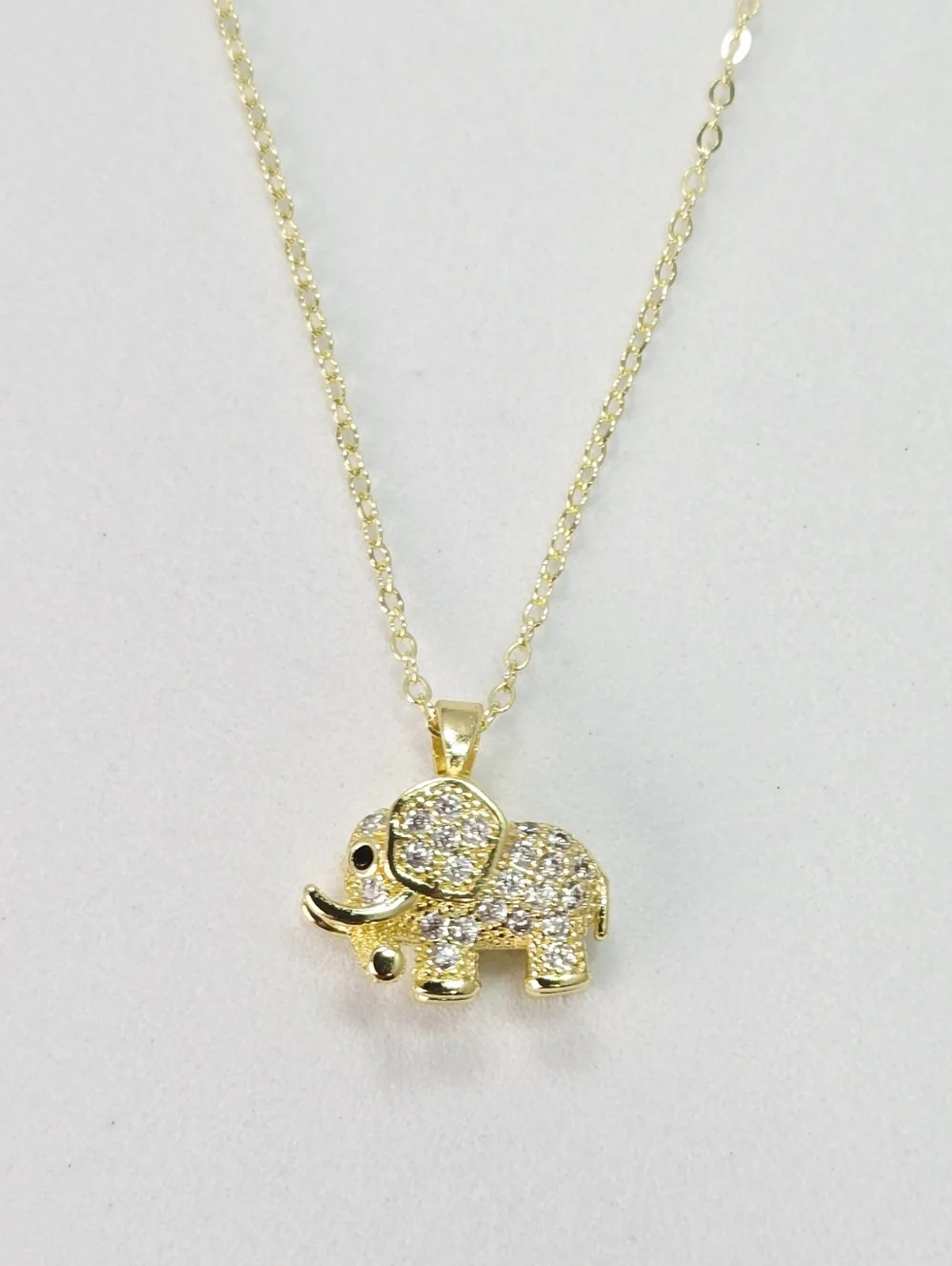 Lucky Elephant Necklace Gold Rhinestone Pendant Stainless Steel Cute Luxe Glow